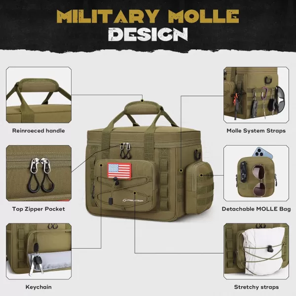 Maelstrom Tactical Lunch Box, Insulated Lunch Bag for Men, Large Leakproof Soft Cooler Bag with Detachable MOLLE Bags, Durable Lunch Tote for Adult Women Work,Picnic,20 Cans/15 L, Army Green