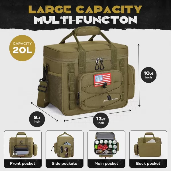 Maelstrom Tactical Lunch Box, Insulated Lunch Bag for Men, Large Leakproof Soft Cooler Bag with Detachable MOLLE Bags, Durable Lunch Tote for Adult Women Work,Picnic,20 Cans/15 L, Army Green