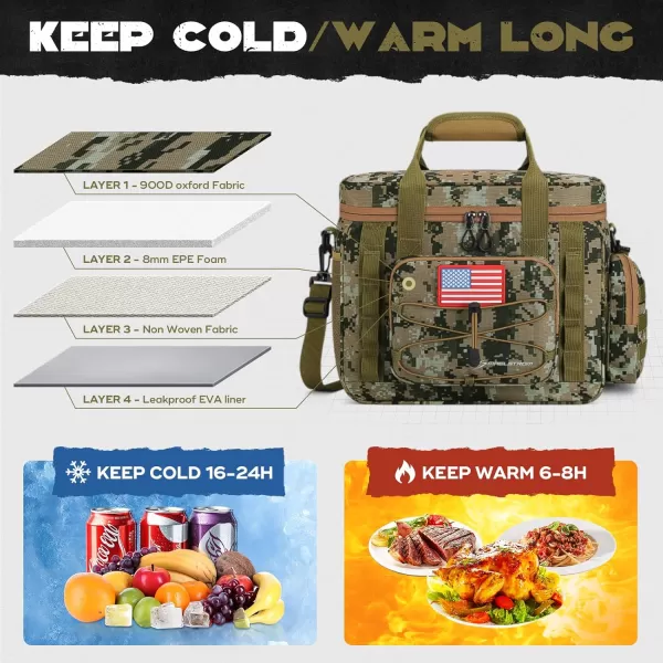Maelstrom Tactical Lunch Box, Insulated Lunch Bag for Men, Large Leakproof Soft Cooler Bag with Detachable MOLLE Bags, Durable Lunch Tote for Adult Women Work,Picnic,20 Cans/15 L, Army Green
