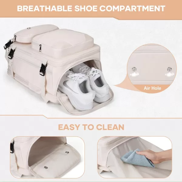 Maelstrom Travel Backpack for Men Women, 35L Carry on Backpack for Traveling on Airplane,with Belt Bag&amp;Shoe Compartment,Waterproof Laptop Backpack fit 17”Laptop-Beige, Large