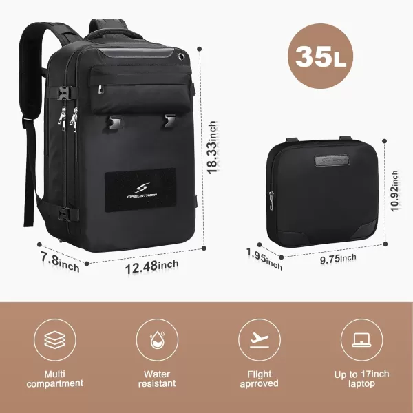 Maelstrom Travel Backpack for Women Men,25L Laptop Backpack Fits 17-Inch Laptop,Waterproof Carry On Backpack for Airplanes with Detachable Crossbody Bag&amp;Shoe Compartment,Black, Medium