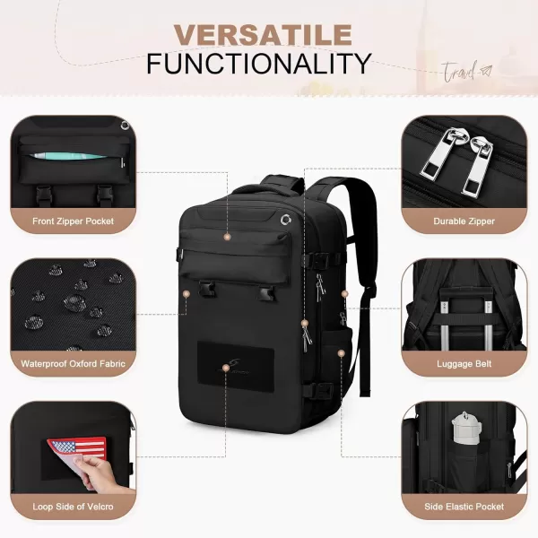 Maelstrom Travel Backpack for Women Men,25L Laptop Backpack Fits 17-Inch Laptop,Waterproof Carry On Backpack for Airplanes with Detachable Crossbody Bag&amp;Shoe Compartment,Black, Medium