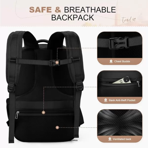 Maelstrom Travel Backpack for Women Men,25L Laptop Backpack Fits 17-Inch Laptop,Waterproof Carry On Backpack for Airplanes with Detachable Crossbody Bag&amp;Shoe Compartment,Black, Medium