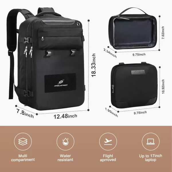 Maelstrom Travel Backpack for Women Men,25L Laptop Backpack Fits 17-Inch Laptop,Waterproof Carry On Backpack for Airplanes with Detachable Crossbody Bag&amp;Shoe Compartment,Black, Medium