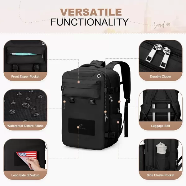 Maelstrom Travel Backpack for Women Men,25L Laptop Backpack Fits 17-Inch Laptop,Waterproof Carry On Backpack for Airplanes with Detachable Crossbody Bag&amp;Shoe Compartment,Black, Medium