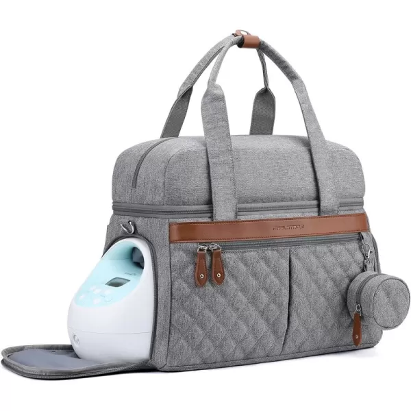 Breast Pump Bag, Diaper Bag Tote with 4 Cooler Pockets, Double-Layer Work Bag for Breastfeeding Mom fit 15'' Laptop