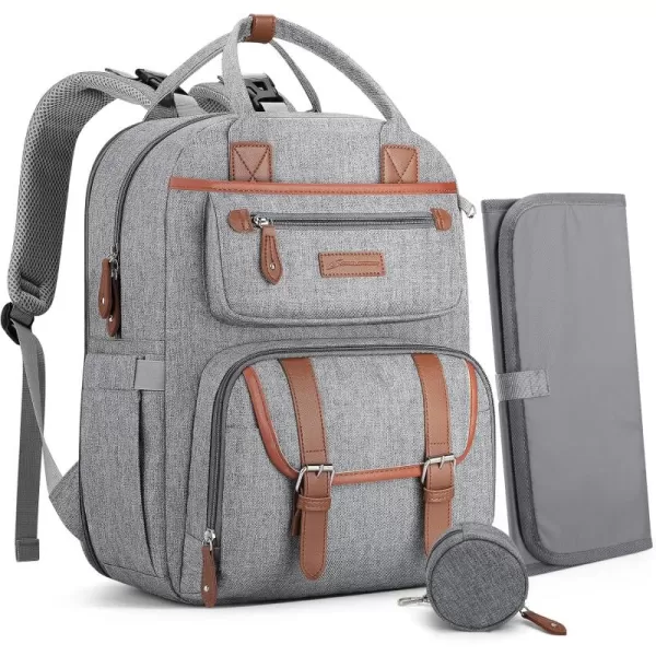 Maelstrom Diaper Bag Backpack,Baby Bag,23L-30L Expandable Diaper Backpack for Mom Dad,Travel Essentials Baby Bag with Changing Pad&amp;Stroller Straps &amp; Pacifier Bag,Gray