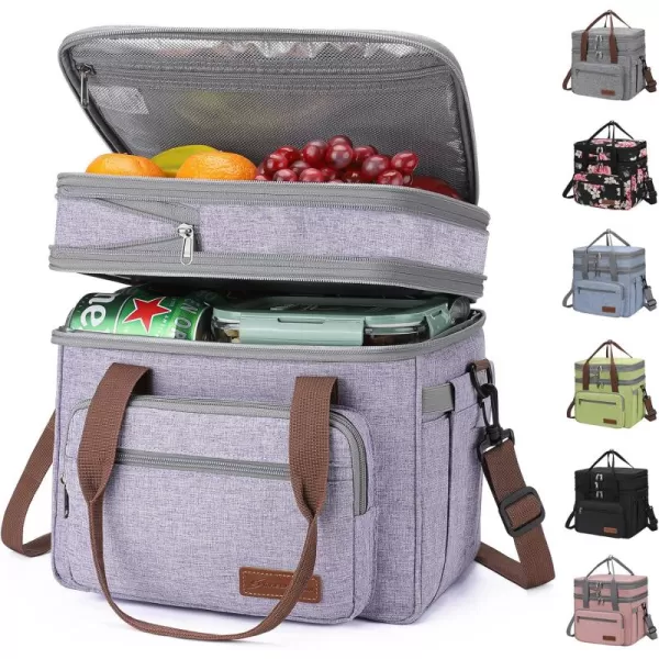 Maelstrom Lunch Bag Women,23L Insulated Lunch Box for Men Women,Expandable Double Deck Lunch Cooler Bag,Lightweight Leakproof Lunch Tote Bag with Side Tissue Pocket,Gray