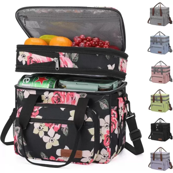 Maelstrom Lunch Bag Women,23L Insulated Lunch Box for Men Women,Expandable Double Deck Lunch Cooler Bag,Lightweight Leakproof Lunch Tote Bag with Side Tissue Pocket,Gray