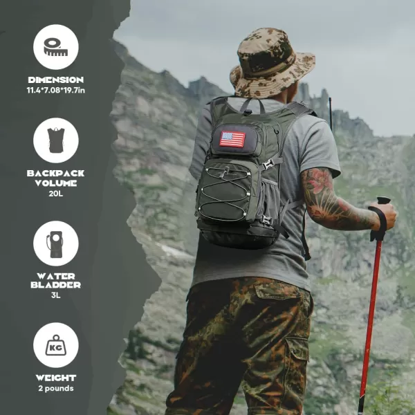imageMaelstrom Hydration Backpack Hiking Backpack with 2L3L Water Bladder High Flow Bite Valve Water Backpack Lightweight3Olive Green