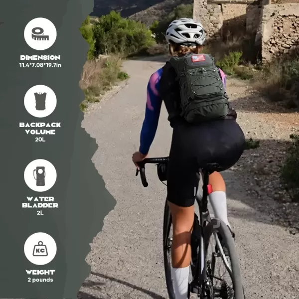 imageMaelstrom Hydration Backpack Hiking Backpack with 2L3L Water Bladder High Flow Bite Valve Water Backpack Lightweight3Olive Green