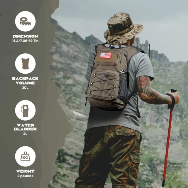 imageMaelstrom Hydration Backpack Hiking Backpack with 2L3L Water Bladder High Flow Bite Valve Water Backpack Lightweight4Khaki