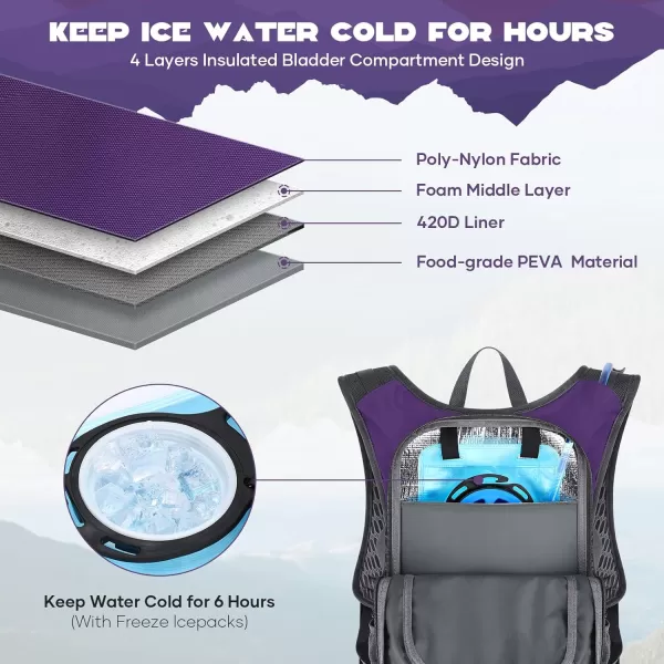 imageMaelstrom Hydration Backpack Hiking Backpack with 2L3L Water Bladder High Flow Bite Valve Water Backpack Lightweight5Purple