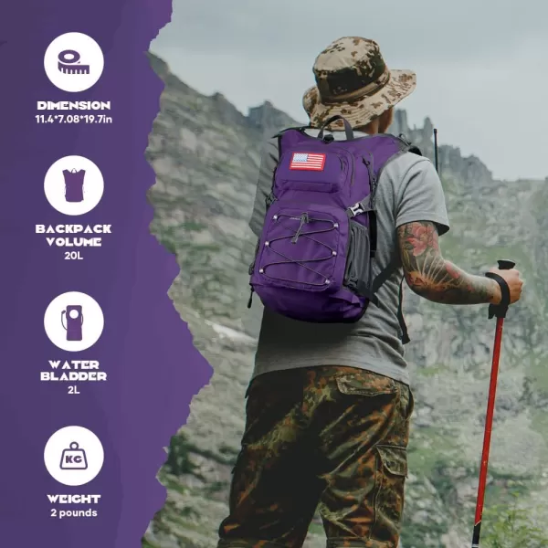 imageMaelstrom Hydration Backpack Hiking Backpack with 2L3L Water Bladder High Flow Bite Valve Water Backpack Lightweight5Purple
