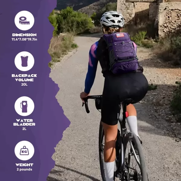 imageMaelstrom Hydration Backpack Hiking Backpack with 2L3L Water Bladder High Flow Bite Valve Water Backpack Lightweight5Purple