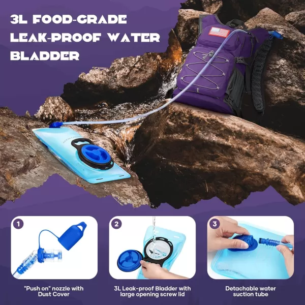 imageMaelstrom Hydration Backpack Hiking Backpack with 2L3L Water Bladder High Flow Bite Valve Water Backpack Lightweight5Purple