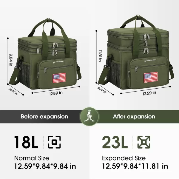 imageMaelstrom Tactical Lunch Box for Men 23L Insulated Lunch Bag Expandable Double Deck Cooler Bag Lightweight Leakproof Tote Bag with Side Tissue Pocket Suit for Men and Women Army Green