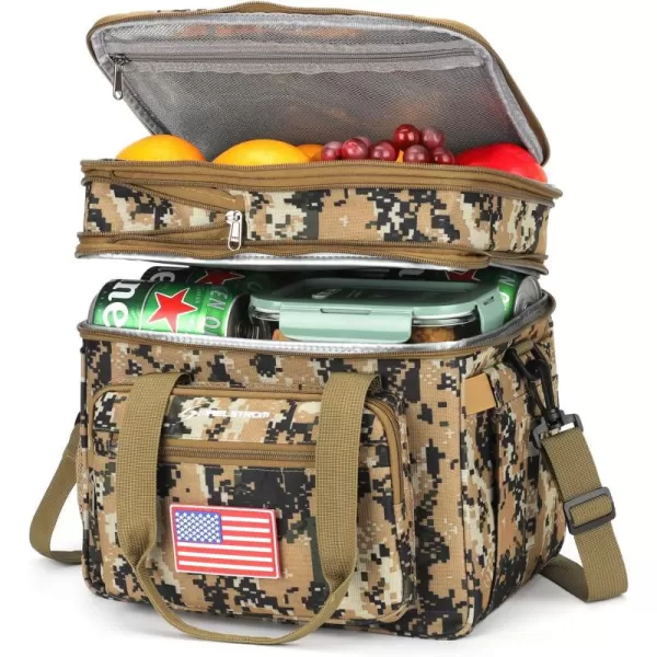 imageMaelstrom Tactical Lunch Box for Men 23L Insulated Lunch Bag Expandable Double Deck Cooler Bag Lightweight Leakproof Tote Bag with Side Tissue Pocket Suit for Men and Women Camouflage