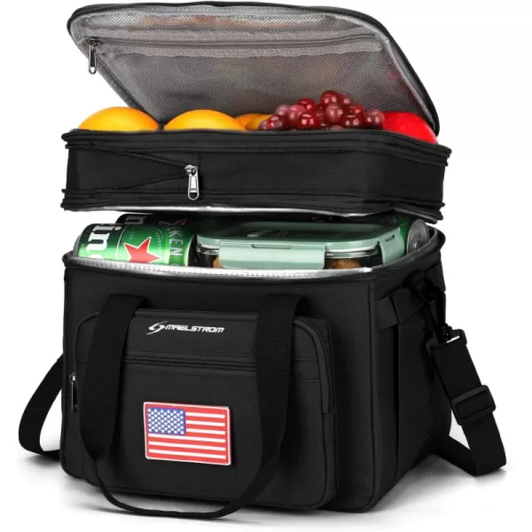 imageMaelstrom Tactical Lunch Box for Men 23L Insulated Lunch Bag Expandable Double Deck Cooler Bag Lightweight Leakproof Tote Bag with Side Tissue Pocket Suit for Men and Women Black