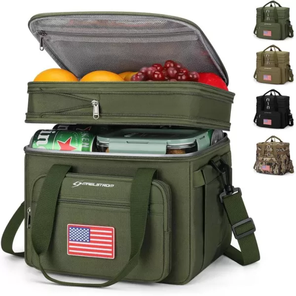 imageMaelstrom Tactical Lunch Box for Men 23L Insulated Lunch Bag Expandable Double Deck Cooler Bag Lightweight Leakproof Tote Bag with Side Tissue Pocket Suit for Men and Women Army Green