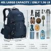 imageMaelstrom Hiking Backpack 40L Waterproof Camping Daypack for Men and Women Lightweight Travel Pack with Rain CoverBlackBlue