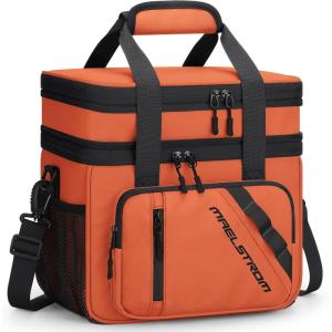 imageMaelstrom Lunch Box 20L Insulated Lunch Bag for Men Women Expandable Double Deck Leakproof Cooler Bag with 6 Pockets Reusable Lunch Tote Bag for Work Picnic Travel WhiteOrange