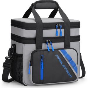 imageMaelstrom Lunch Box 20L Insulated Lunch Bag for Men Women Expandable Double Deck Leakproof Cooler Bag with 6 Pockets Reusable Lunch Tote Bag for Work Picnic Travel WhiteGrey