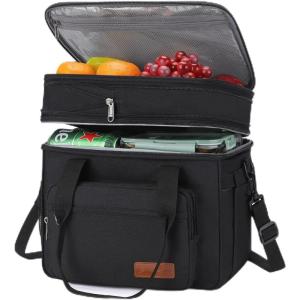 imageMaelstrom Lunch Bag Women23L Insulated Lunch Box For Men WomenExpandable Double Deck Cooler Bag With Side Tissue PocketLavenderA 23L Black
