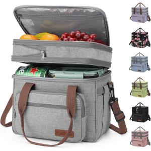 imageMaelstrom Lunch Bag Women23L Insulated Lunch Box For Men WomenExpandable Double Deck Cooler Bag With Side Tissue PocketLavenderB 23L Gray