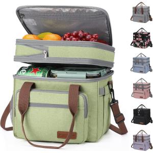 imageMaelstrom Lunch Bag Women23L Insulated Lunch Box For Men WomenExpandable Double Deck Cooler Bag With Side Tissue PocketLavenderC 23L Green