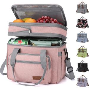 imageMaelstrom Lunch Bag Women23L Insulated Lunch Box For Men WomenExpandable Double Deck Cooler Bag With Side Tissue PocketLavenderD 23L Pink