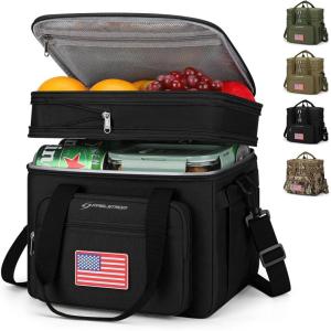imageMaelstrom Lunch Bag Women23L Insulated Lunch Box For Men WomenExpandable Double Deck Cooler Bag With Side Tissue PocketLavenderF Black with DIY HookandLoop