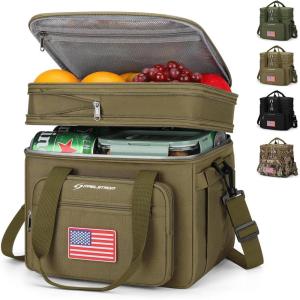 imageMaelstrom Lunch Bag Women23L Insulated Lunch Box For Men WomenExpandable Double Deck Cooler Bag With Side Tissue PocketLavenderG Khaki with DIY HookandLoop