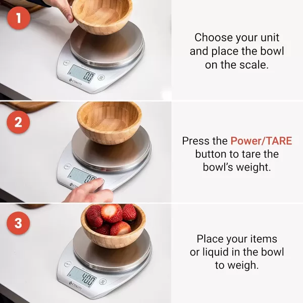 Etekcity 01g Food Kitchen Scale Bowl Digital Grams and Ounces for Weight Loss Dieting Baking Cooking and Meal Prep 11lb5kg Stainless Steel SilverArctic Sliver