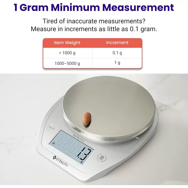 Etekcity 01g Food Kitchen Scale Bowl Digital Grams and Ounces for Weight Loss Dieting Baking Cooking and Meal Prep 11lb5kg Stainless Steel SilverArctic Sliver