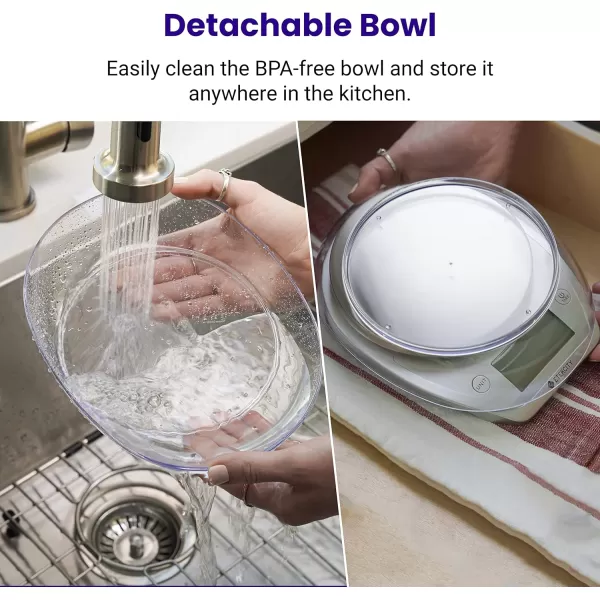 Etekcity 01g Food Kitchen Scale Bowl Digital Grams and Ounces for Weight Loss Dieting Baking Cooking and Meal Prep 11lb5kg Stainless Steel SilverArctic Sliver