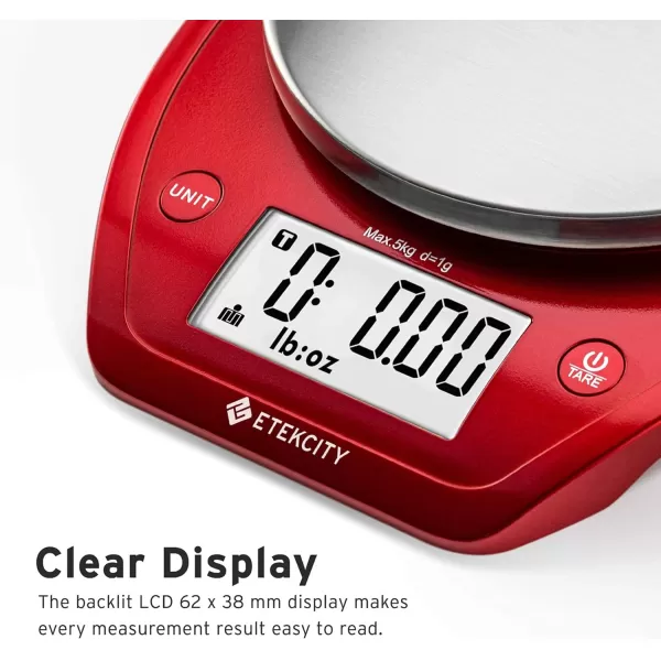 Etekcity 01g Food Kitchen Scale Bowl Digital Grams and Ounces for Weight Loss Dieting Baking Cooking and Meal Prep 11lb5kg Stainless Steel SilverChili Red