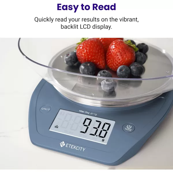 Etekcity 01g Food Kitchen Scale Bowl Digital Grams and Ounces for Weight Loss Dieting Baking Cooking and Meal Prep 11lb5kg Stainless Steel SilverPrussian Blue