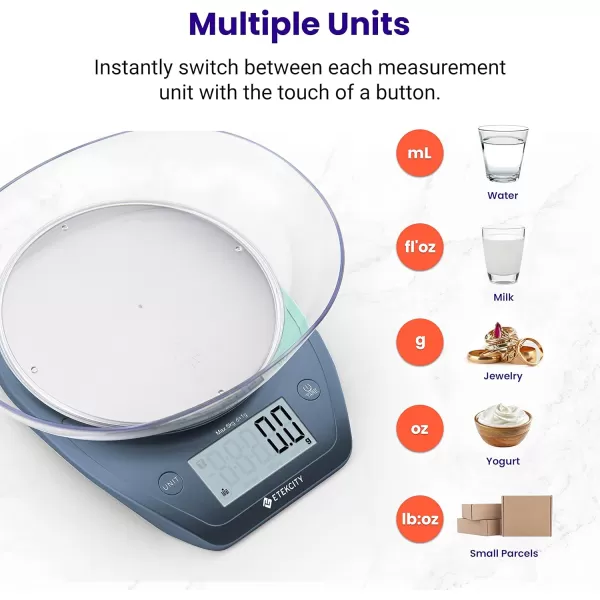 Etekcity 01g Food Kitchen Scale Bowl Digital Grams and Ounces for Weight Loss Dieting Baking Cooking and Meal Prep 11lb5kg Stainless Steel SilverPrussian Blue