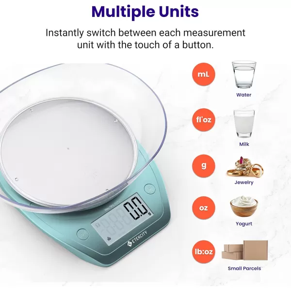 Etekcity 01g Food Kitchen Scale Bowl Digital Grams and Ounces for Weight Loss Dieting Baking Cooking and Meal Prep 11lb5kg Stainless Steel SilverSky Blue