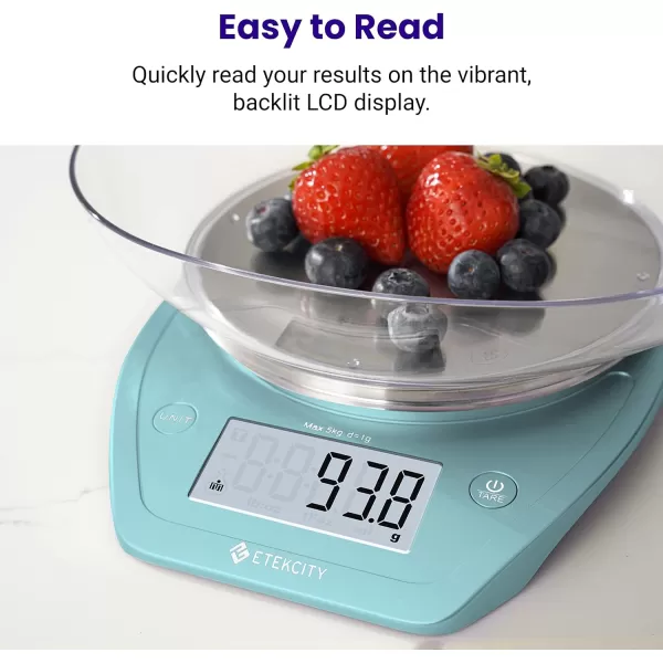 Etekcity 01g Food Kitchen Scale Bowl Digital Grams and Ounces for Weight Loss Dieting Baking Cooking and Meal Prep 11lb5kg Stainless Steel SilverSky Blue