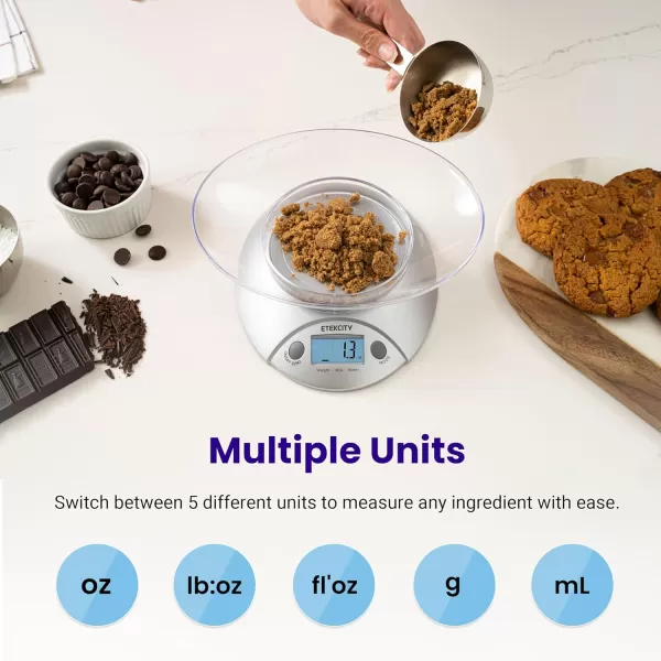 Etekcity 01g Food Kitchen Scale Bowl Digital Grams and Ounces for Weight Loss Dieting Baking Cooking and Meal Prep 11lb5kg Stainless Steel SilverStainless SteelGray