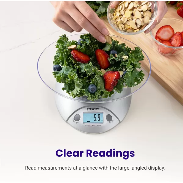 Etekcity 01g Food Kitchen Scale Bowl Digital Grams and Ounces for Weight Loss Dieting Baking Cooking and Meal Prep 11lb5kg Stainless Steel SilverStainless SteelGray