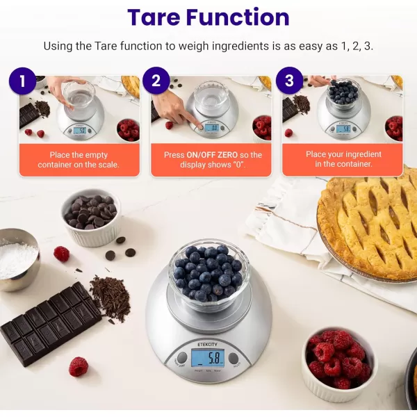 Etekcity 01g Food Kitchen Scale Bowl Digital Grams and Ounces for Weight Loss Dieting Baking Cooking and Meal Prep 11lb5kg Stainless Steel SilverStainless SteelGray