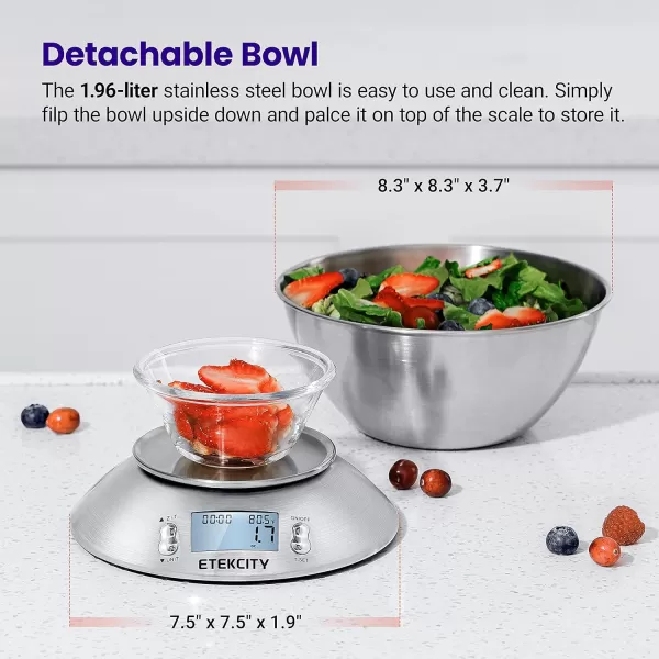 Etekcity 01g Food Kitchen Scale Bowl Digital Grams and Ounces for Weight Loss Dieting Baking Cooking and Meal Prep 11lb5kg Stainless Steel SilverStainless SteelSilver
