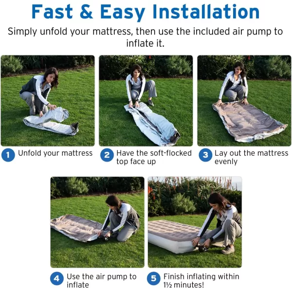 Etekcity Air Mattress Upgraded Twin Size Camping Air Bed Blow Up Bed Inflatable Mattress Raised Airbed with Rechargeable Pump for Guest Camping Hiking Height 9quot Storage Bag BrownBrown