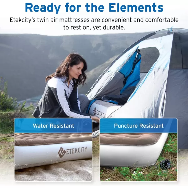 Etekcity Air Mattress Upgraded Twin Size Camping Air Bed Blow Up Bed Inflatable Mattress Raised Airbed with Rechargeable Pump for Guest Camping Hiking Height 9quot Storage Bag BrownBrown