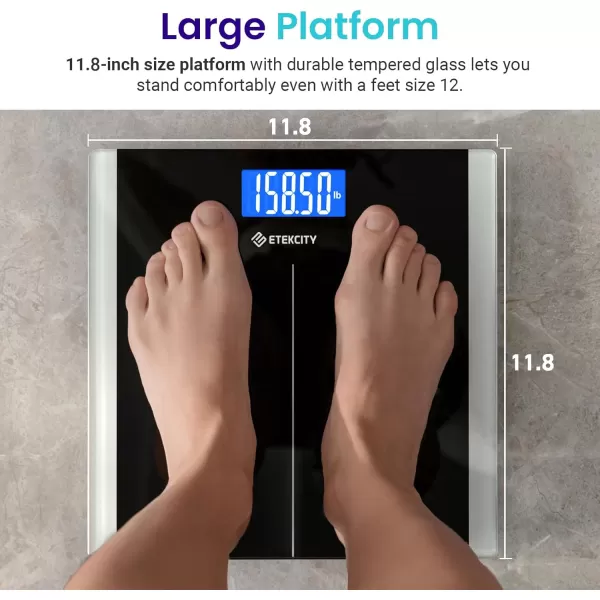 Etekcity Bathroom Scale for Body Weight Digital Weighing Machine for People Accurate ampamp Large LCD Backlight Display 6mm Tempered Glass 400 lbsBlack