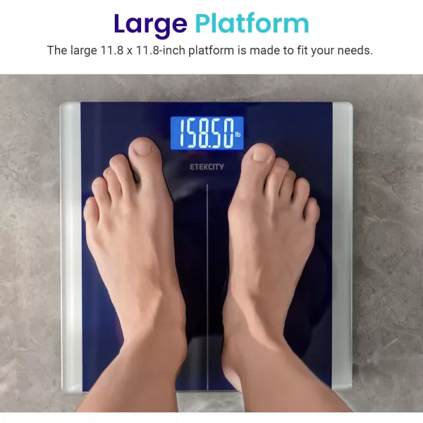 Etekcity Bathroom Scale for Body Weight Digital Weighing Machine for People Accurate ampamp Large LCD Backlight Display 6mm Tempered Glass 400 lbsBlue