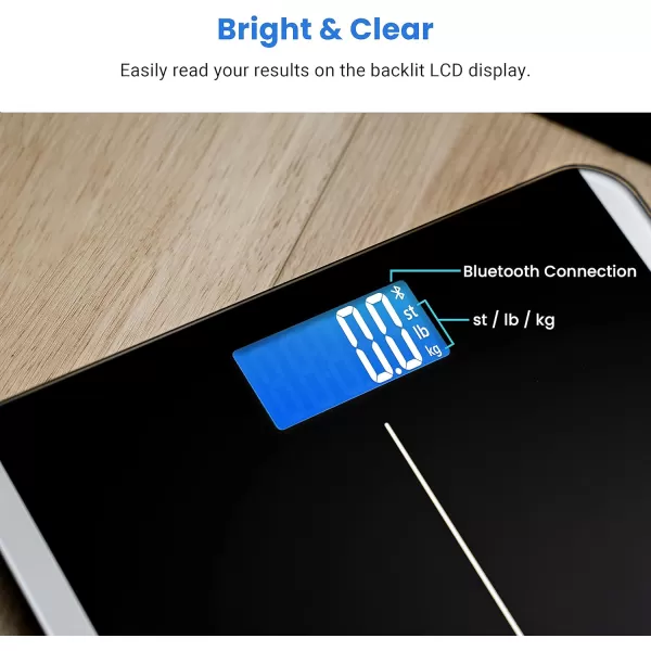Etekcity Bathroom Scale for Body Weight Digital Weighing Machine for People Accurate ampamp Large LCD Backlight Display 6mm Tempered Glass 400 lbsBluetoothBlack
